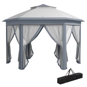 13' x 13' Pop Up Gazebo Hexagonal Canopy Shelter with 6 Zippered Mesh Netting for Patio Backyard Garden Wedding Party
