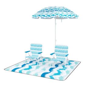 4-Piece Beach Set with 6.2ft Sun-Proof Umbrella, 2 Folding Chairs & 80"x80" Waterproof Blanket-Blue