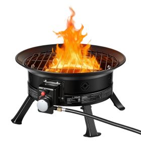 Propane Fire Pit 24-Inch, 53,000 BTU Portable Gas Fire Pit, with Grill Grate & Lava Rocks, Adjustable Flame, Folding Legs