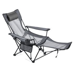 Reclining Camping Chair, 4 Adjustable Positions, Portable Folding Lounger for Adults, Mesh Beach Chair with Headrest & Foot Rest, Supports 220 lb