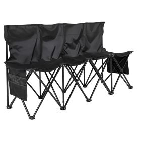 Portable Folding Bench, 4 Seat Foldable Soccer Bench with Side Pockets and Carrying Bag, Lightweight Sideline Seating with Back Rest for Football