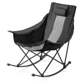 Rocking Camping Chair, Portable Folding Rocker, Heavy-Duty Lawn Chair Recliner with Cupholder & Pocket, Supports 225lbs