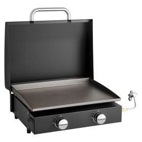 Gas Griddle, 2 Burner Tabletop Griddle, 22 inch Portable Griddles Propane with Lid, Oil Drain Hole & Oil Collection Tray