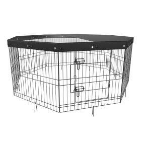 Dog Playpen, 8 Panels Foldable Metal Dog Exercise Pen with Top Cover, 24" H Pet Fence Puppy Crate Kennel with Ground Stakes
