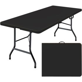 6 Foot Folding Table,Fold-in-Half Plastic Table,Indoor Outdoor Picnic Party Dining Camp Tables,Black