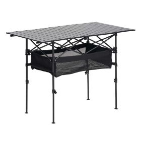 Folding Camping Table, Portable Roll Up Side Tables, Lightweight Aluminum Beach Table with Adjustable Height, Large Storage Bag and Carry Bag
