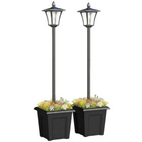 63" Solar Lamp Post Lights 2 Pack, Waterproof LED Solar Light Posts with Planter, Black (Option: Black-540x410x375 mm)
