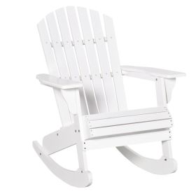Wooden Adirondack Rocking Chair Outdoor Lounge Chair Fire Pit Seating with Slatted Wooden Design, Fanned Back, White (Option: White-975x605x210 mm)