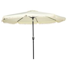 9 ft Cantilever Umbrella with Push Button Tilt and Crank Tassles and 8 Ribs Shade Umbrellas for Garden (Option: Cream White-1470x150x150 mm)
