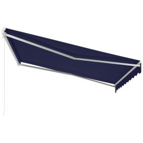 12' x 10' Electric Retractable Awning Sunshade Shelter with Remote Controller, Crank Handle for Deck Balcony Yard, Blue (Option: Dark Blue-2020x250x205 mm)