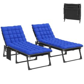 Folding Chaise Lounge Chair Outdoor Tanning Chair Set of 2 with 5-Position Backrest, Cushions, Side Pocket, Gray/Blue (Option: Dark Gray and Blue-790x390x700 mm)