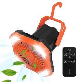 Portable Camping Lantern Fan 10000mAh Battery Powered Hanging Fan USB Rechargeable Tent Fan with 4 Light Modes 3 Wind Modes Emergency Power Bank (Color: Orange, size: One size)