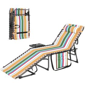 Folding Outdoor Chaise Lounge Chair Tanning Chair with 5-Level Adjustable Back, Side Table, Pillow, Pocket, Mixed Color (Option: Mixed Color-780x170x620 mm)