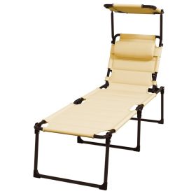 Outdoor Lounge Chair, 4 Position Adjustable Backrest, Folding, Cushioned w/ Sun Shade Roof & Pillow, Cream White (Option: Cream White-850x160x710 mm)