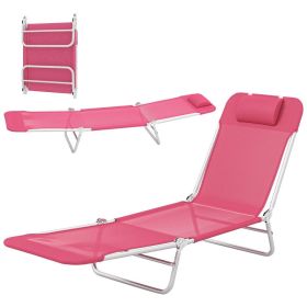 Folding Chaise Lounge Chair, Portable Tanning Chair with Adjustable Backrest, Pillow for Beach Poolside Patio, Pink (Option: Pink-680x80x580 mm)