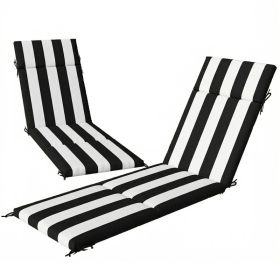 Outdoor Chaise Lounge Cushions Set of 2 with 6 Ties, High-Density Foam, for Patio and Poolside, Black and White (Option: Black-580x370x190 mm)